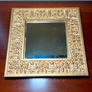 8x8” Vintage Hollywood Regency Ornate Gold Gilt Square Wall Mirror